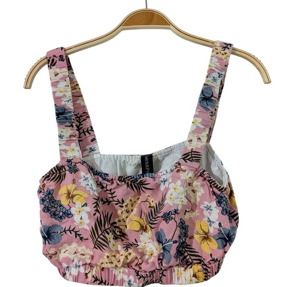 MINKPINK Pink Floral Crop Top Sleeveless Square Neck Blouse Casual Summer S NWOT - Picture 1 of 4